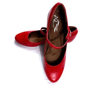 A2 by Aerosoles Red Mary Jane Block Heel Pumps Retro Vintage Style Women US 10